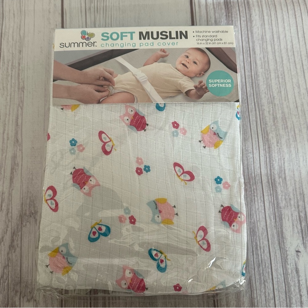 Summer owl baby girl changing pad cover